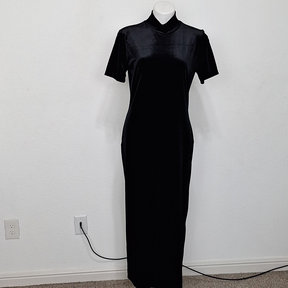 Gantos Vintage Black Velvet Whimsigoth Witchy Cheongsam Maxi Dress Size M